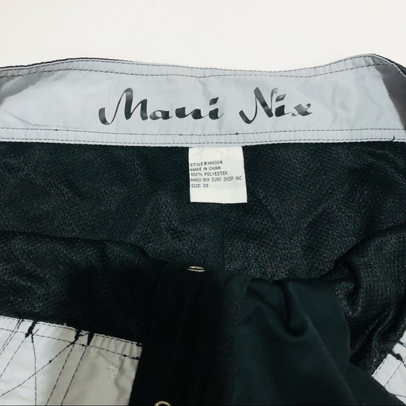 Maui Nix Swim Trunks Board Surf Shorts Men's Sz 30 Black Side Pocket - Picture 9 of 10